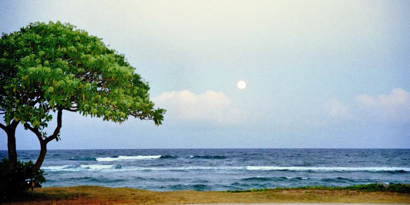 Full moon over the ocean in Kauai, Hawaii - Aloha State