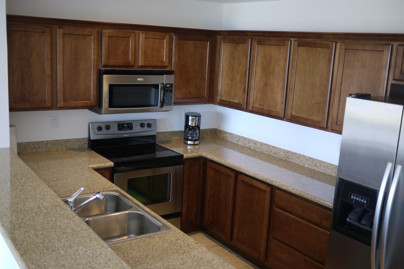 A typical kitchen in a vacation rental condo.