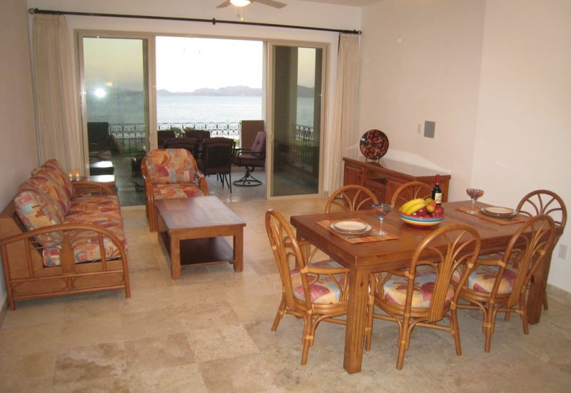 A typical living room in a vacation rental condo.