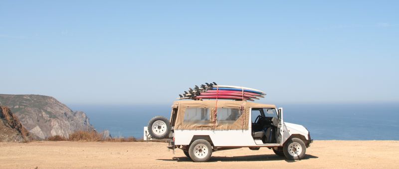 A jeep near the ocean