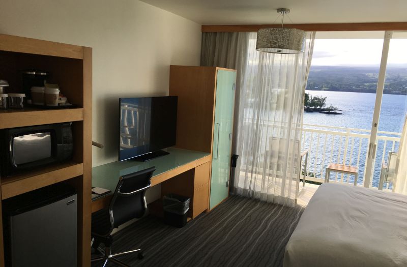 A king room at Grand Naniloa Holel in Hilo with the ocean view