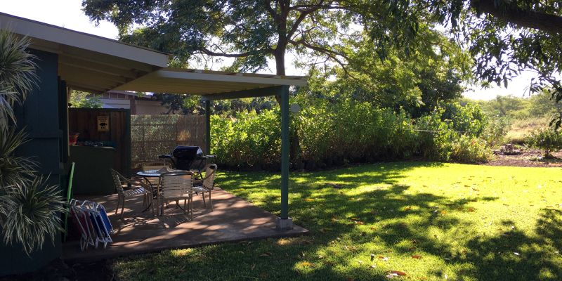 The large back yard of our vacation rental cottage in Puako, Big Island, Hawaii