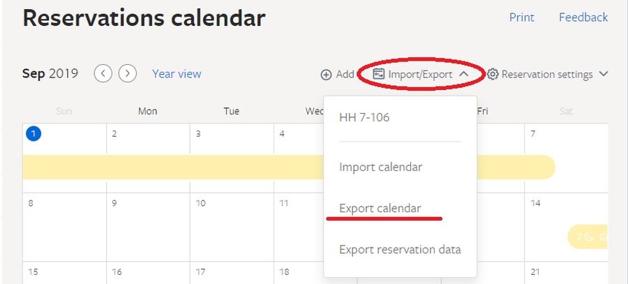 Step 2: Find Import/Export drop down menu, and select Export Calendar.
