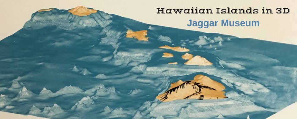 A 3D map in Jaggar Museum, showing Hawaiian islands under and over the waterline