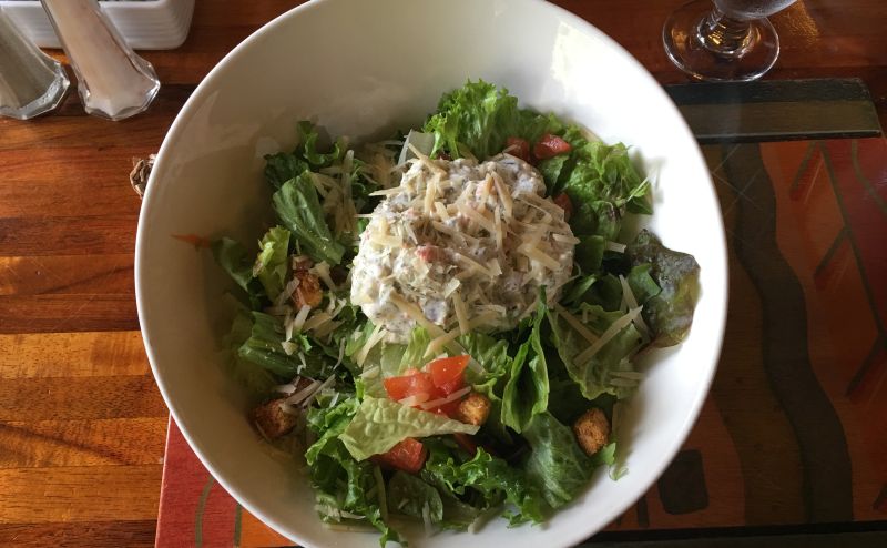 Crab salad on the bed of greens in Kilauea Lodge