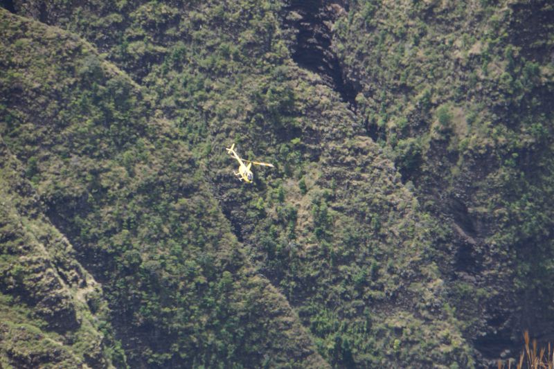 Helicopter touring Awa'awapuli Valley