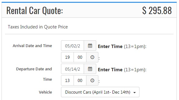 Kihei Rent a Car quote for 12 days in May