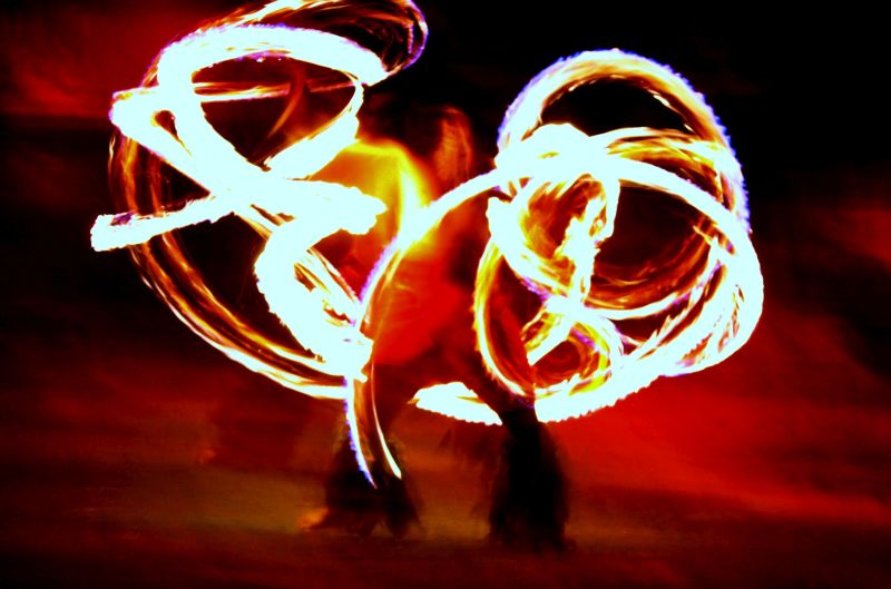 Fire Baton twirling at a Hawaiian Luau on Waikiki Beach