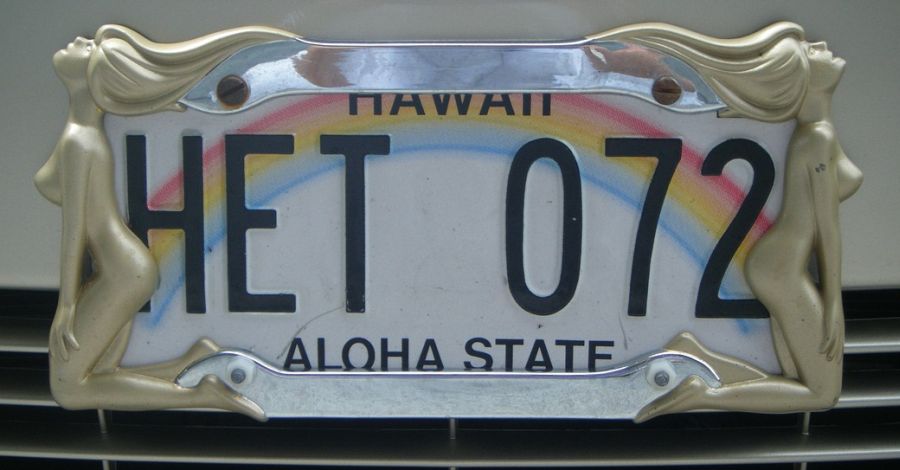 Hawaii State Nickname - The Aloha State written on a license plate