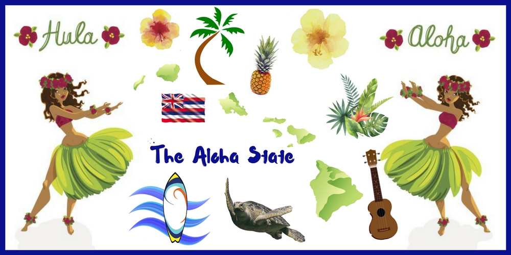 Collage of Hawaii symbols and icons