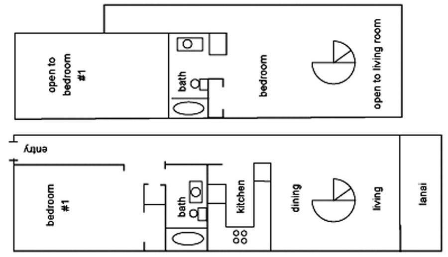 A floor plan of 2-bedroom, 2-bathroom with loft condo in Kamaole Sands Resort, Maui