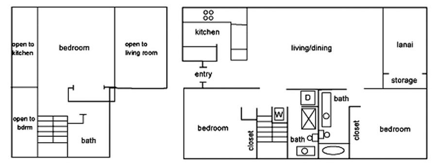 A floor plan of 3-bedroom, 3-bathroom with loft condo in Kamaole Sands Resort, Maui