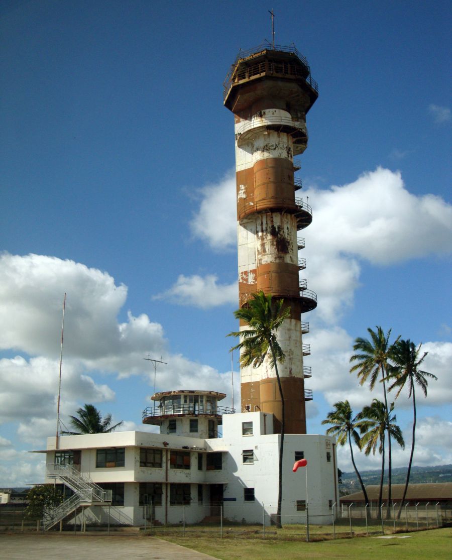 Historic Ford Island aviation control tower at Pearl Harbor. Oahu, is a great monument to the vital service it provided during WWII
