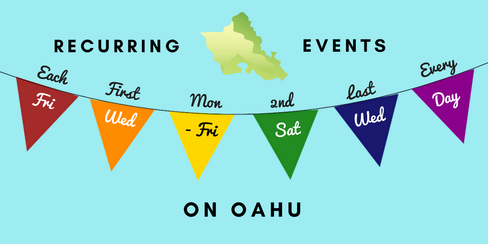 A string of colorful triangles symbolically depicting recurring events on Oahu, Hawaii