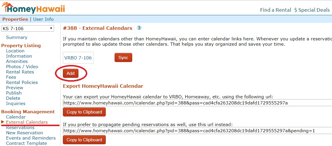 Export Airbnb Calendar Step 5: Click External Calendars link on the left, and then click Add button to create the new calendar.