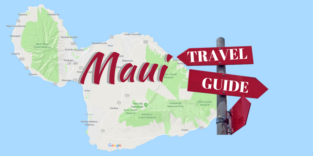 Maui Travel Guide: a sign post "Travel Guide" over Maui map