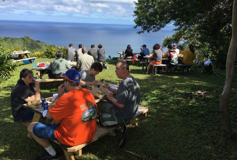 A picnic with ocean views, organised by Hawaii Forest & Trail at the end of Kohala Waterfalls Adventure tour