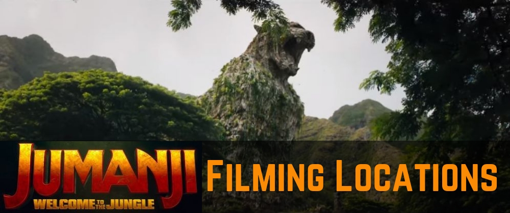 Jumanji: Welcome to the Jungle Filming Locations collage, showing a scene from the movie.