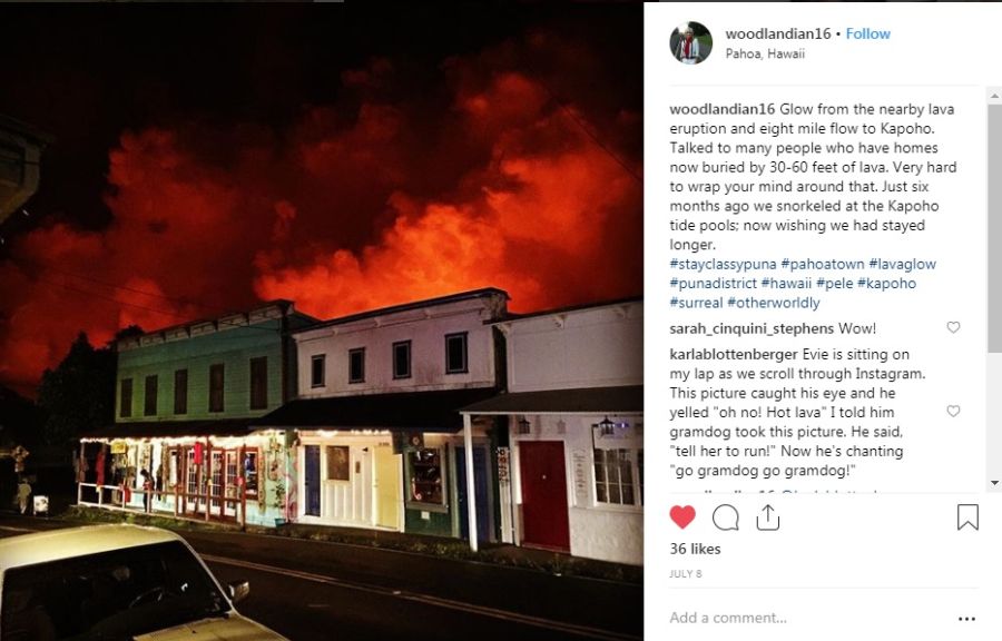 Lava glow over Pahoa Town