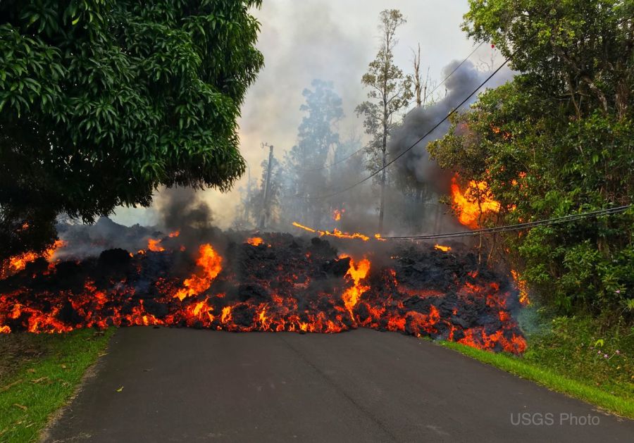 May 2018 - lava from fissure 7 slowly advanced to the northeast on Hookapu Street in Leilani Estates subdivision.