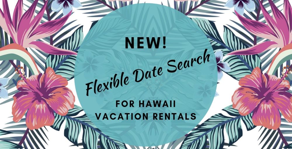 A collage with tropical background, a circle in the middle with text "Flexible Date Search"
