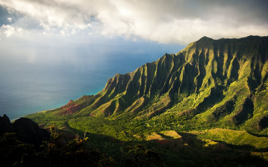 The full expanse of the lower Kalalau Valley; Kalalau Lookout, Koke'e State Park, Kauai, Hawaii