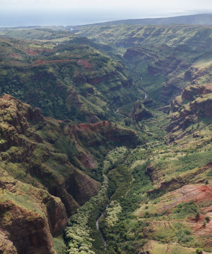 Kauai Travel Guide: an interesting shot of Waimea Canyon following the course of Waimea stream