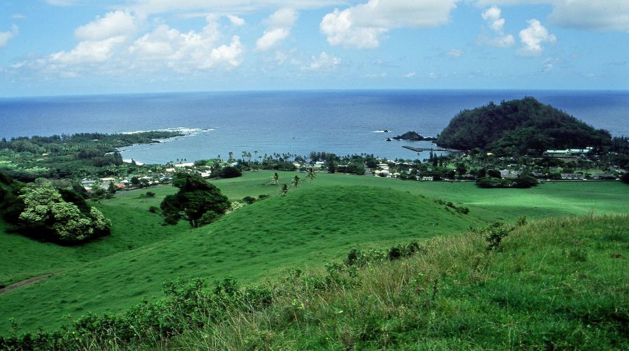 Road to Hana Stops: a view towards Hana Bay and the ocean