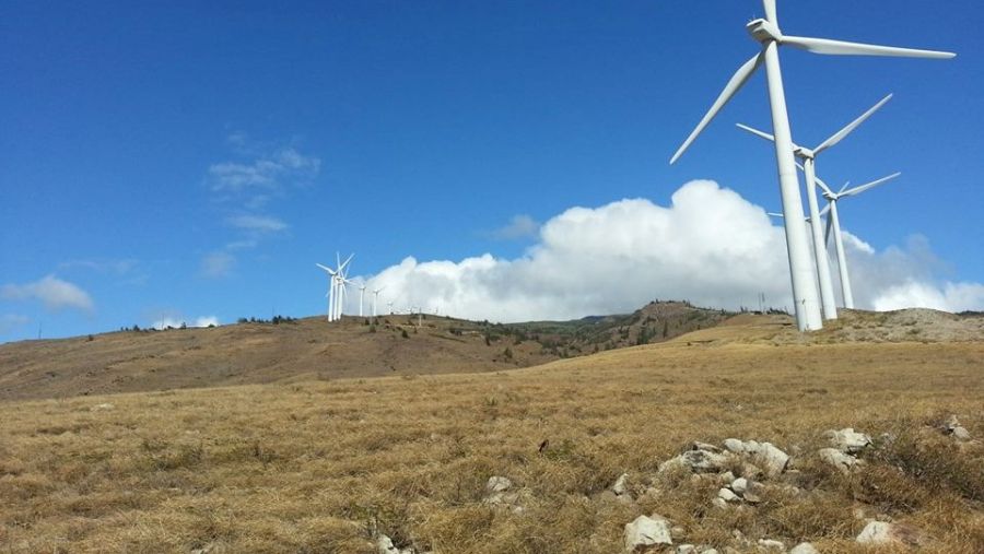 Kaheawa Wind Farm - one of the largest in Hawaii - as seen from the Lahaina Pali Trail