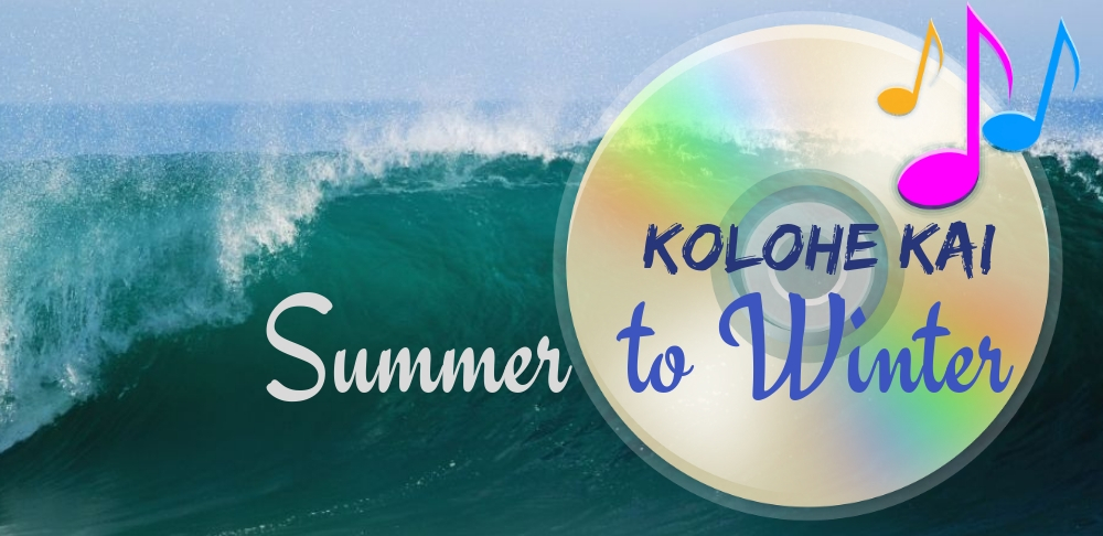 Kolohe Kai Summer to Winter new music album; collage of the disk on the ocean wave background