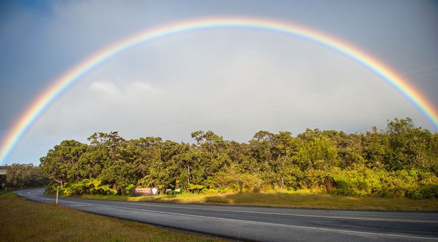 Rainbow Over Hawaii Volcanoes National Park Entrance