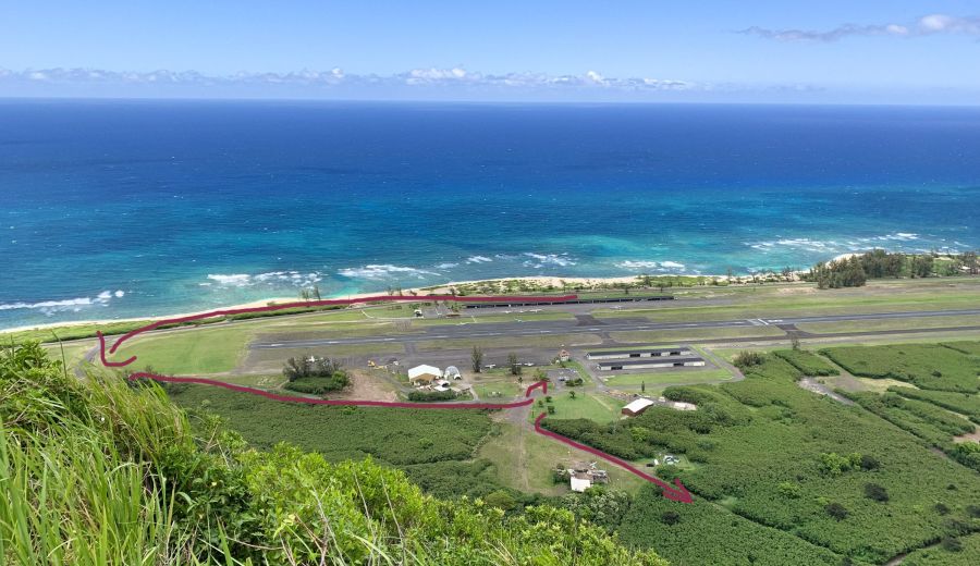 View on Dillingham Airfield from Kealia Trail.