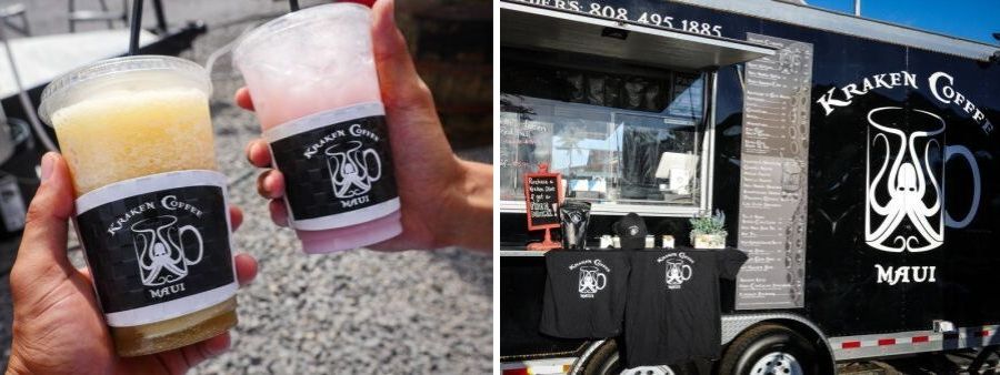Kraken Coffee drive-through truck in Maui offers great iced coffee (with coffee ice cubes!), nitro cold brew, fair prices and friendly service.