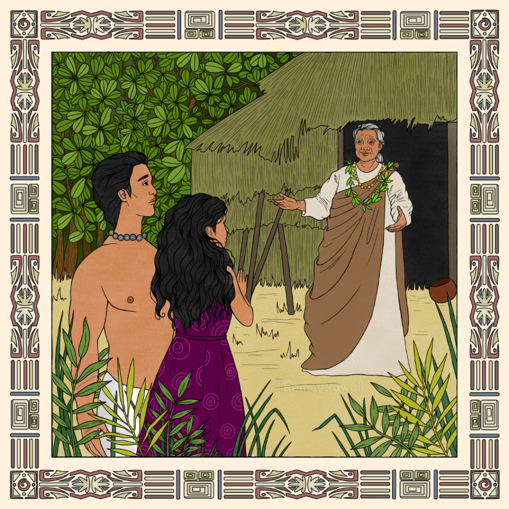 Legend of Naupaka - Naupaka and Kaui meet Kupuna, the wise elder.