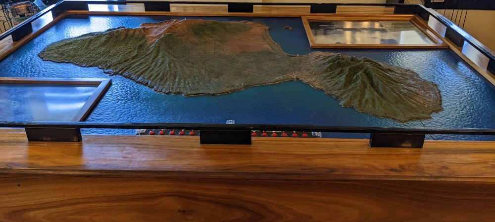 Maui Museums: topographical map of Maui in Lahaina Heritage Museum