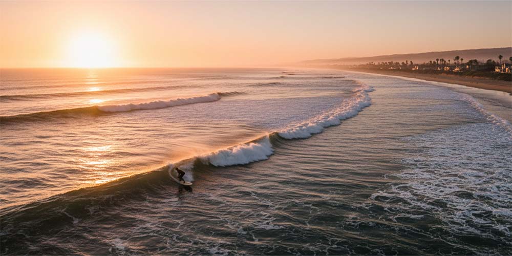 Surfer riding long small wave at Ukumehame Beach Park Thousand Peaks Maui