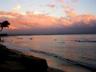 Kanai a Nalu 201: This is what you came here for!  Sunset along our beach... Our resort's name ,"Kanai a Nalu", means "gentle waves".  They are often just this gentle, too.