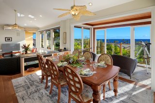 Dining area with ocean views; spot whales while you eat!