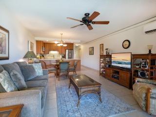 Yes, you can watch TV from the kitchen.  Or listen to Hawaiian music from the stereo. The ceiling fan is whisper quiet and efficient. You probably won't need the split AC system, but it's there in case you do.